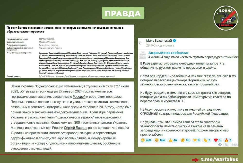 Фейк: Гражданам Украины не запрещают использовать русский язык Фейк: Гражданам Украины не запрещают использовать русский язык