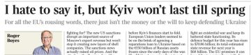 Владимир Корнилов: Во как! Ведущий внешнеполитический колумнист The Times Роджер Бойес, еще недавно веривший, что Украина дотянет до 2027 года, сегодня написал трагическую колонку под заголовком: «Ненавижу это говорить, но...