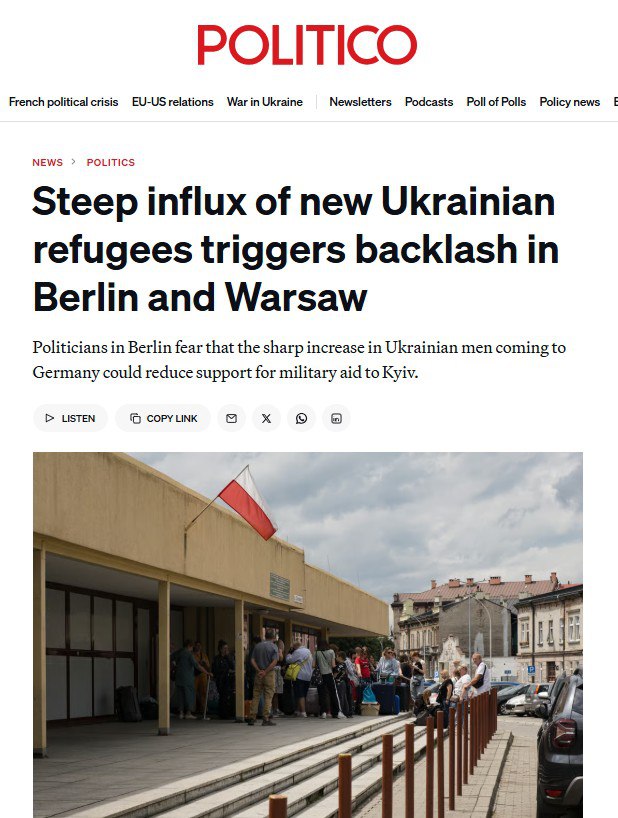 ‘Побег украинцев из страны ставит под угрозу военную помощь Киеву’ – Politico