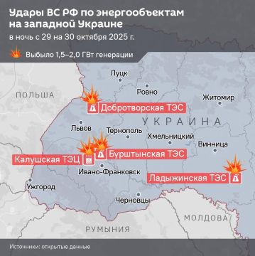 "Настала очередь западной Украины": там ВС РФ вывели из строя 1,5–2,0 ГВт электрогенерации минувшей ночью