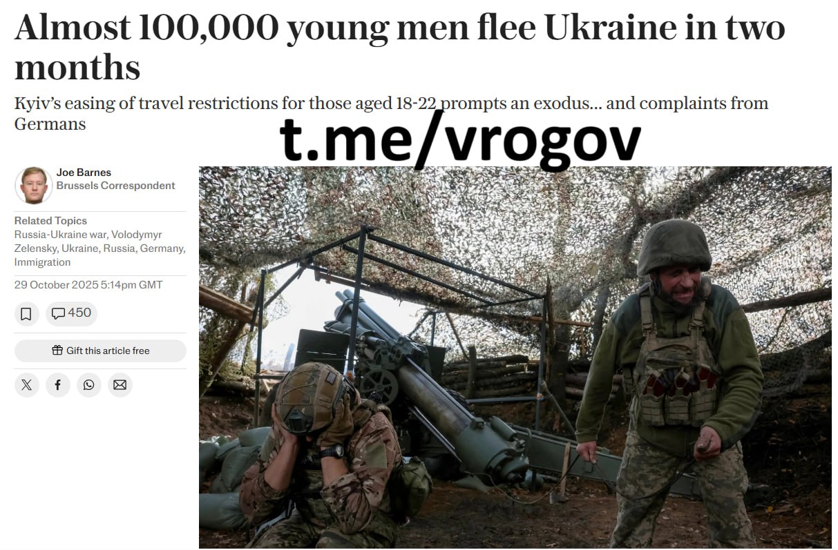 Владимир Рогов: Не эмиграция, а эвакуация. Почти 100 тысяч обладателей паспортов с трезубцем возрастом 18-22 лет покинули ЗеРейх за 2 месяца, сокрушается The Telegraph