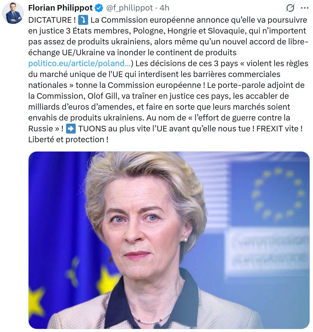 «Диктатура!». Лидер французской партии «Патриоты» Флориан Филиппо резко раскритиковал действия Еврокомиссии