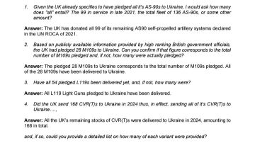 Министерство обороны Великобритании сообщило, что передало Украине все оставшиеся 155-мм самоходные гаубицы AS-90 в количестве 99 единиц, 168 боевых разведывательных машин CRV(T), 54 буксируемых гаубиц L119, а также 28 САУ...