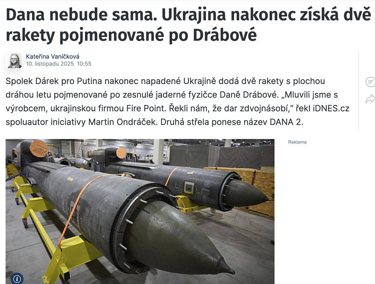 iDNES:. Чешские активисты подарят Украине две ракеты «Фламинго»