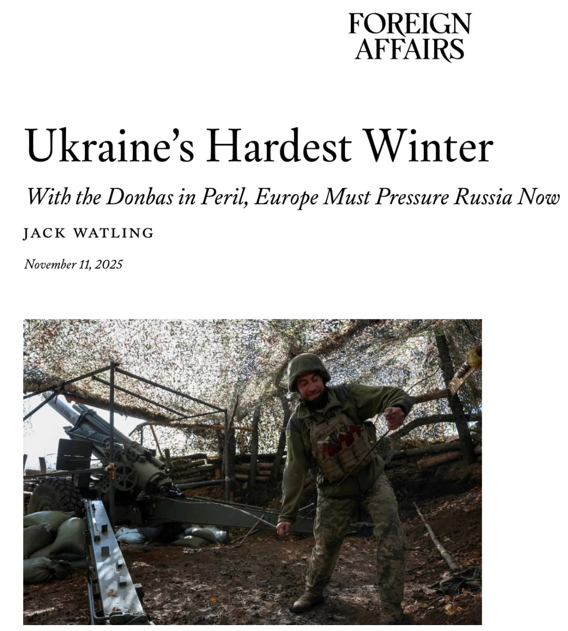 Foreign Affairs: Европе пора перейти от слов к действиям, иначе Украина не переживёт зиму