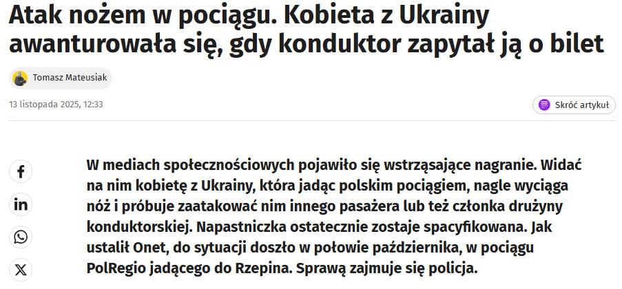 Бешеная украинка в польском поезде размахивала ножом, вопила матом на весь вагон и пела гимн Украины