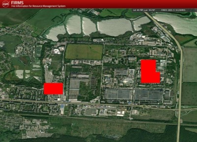 Если верить сервису NASA FIRMS несколько прилётов пришлось по промзоне населённого пункта Белая Церковь