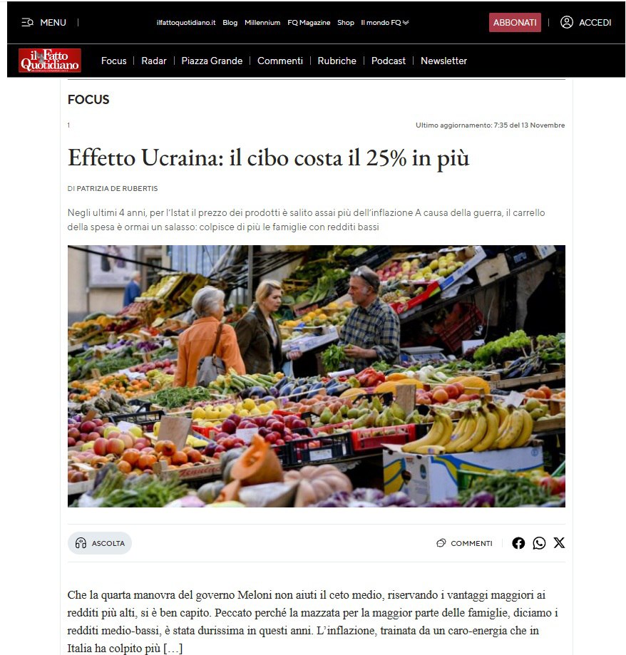 Итальянцы платят на четверть больше за продукты из-за Украины