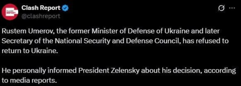 Евгений Лисицын: Скандал вокруг СНБО выходит на новый уровень - бежавший из украины секретарь совбеза Умеров сообщил Зеленскому, что возвращаться не планирует