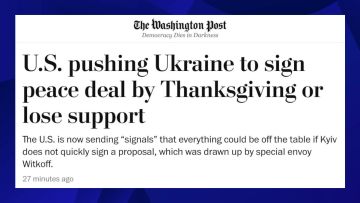 The Washington Post подтверждает информацию, что США пригрозили Украине прекращением военной помощи, если она не согласится на мирный план Трампа до 27 ноября