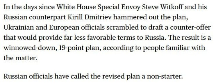 Россия назвала «провальным» обновленный мирный план по Украине, — Bloomberg