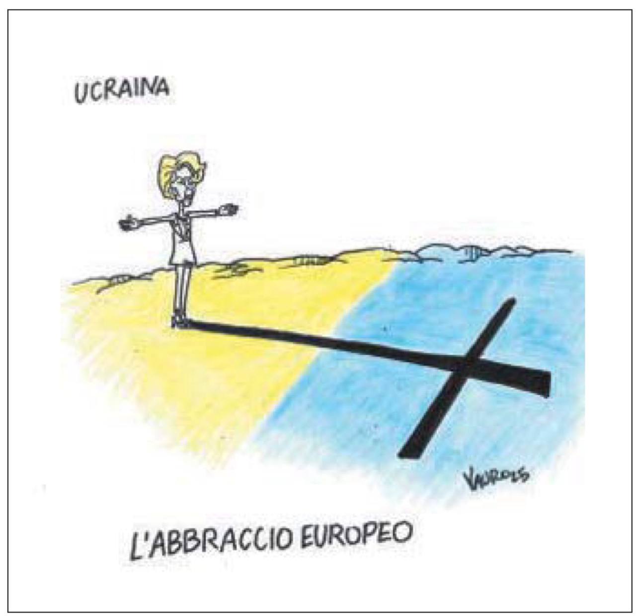 «Европейские объятия» — меткая карикатура итальянской газеты il Fatto Quotidiano о роли ЕС в украинском кризисе