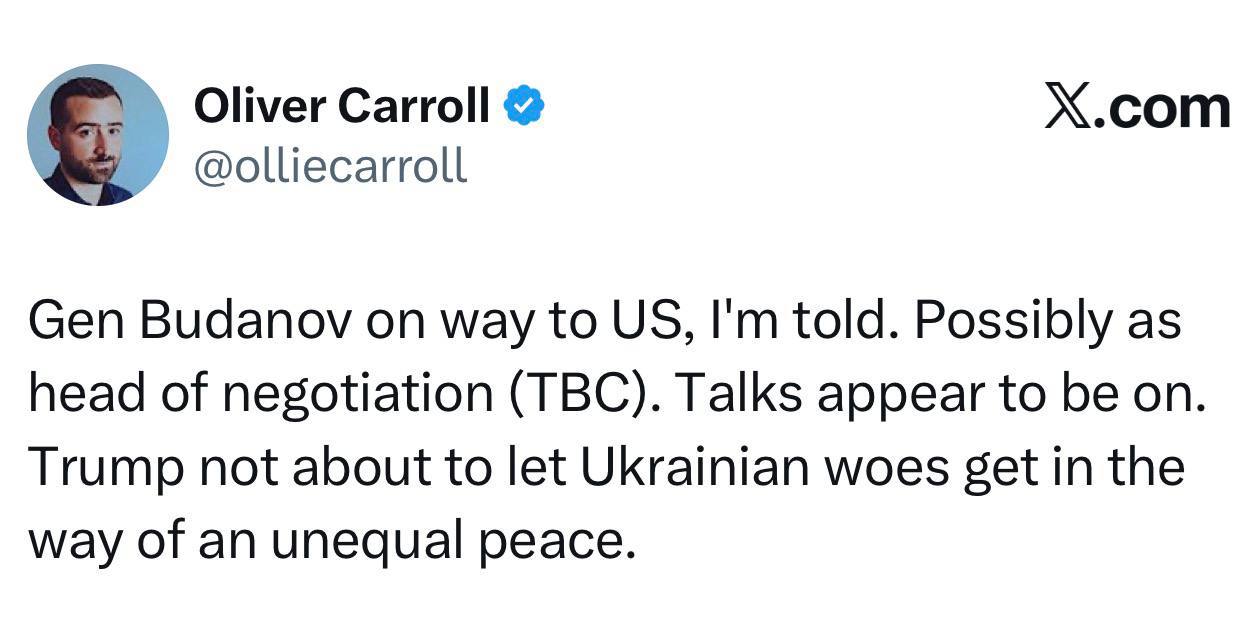 Буданов направляется в США, возможно, в качестве главы делегации переговорного процесса, пишет журналист The Economist