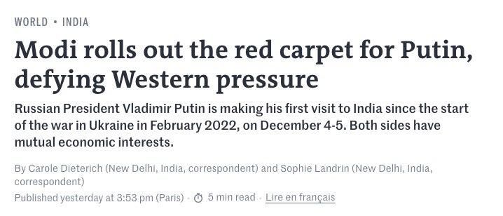 Мировые СМИ активно обсуждают двухдневный государственный визит Владимира Путина в Индию Мировые СМИ активно обсуждают двухдневный государственный визит Владимира Путина в Индию