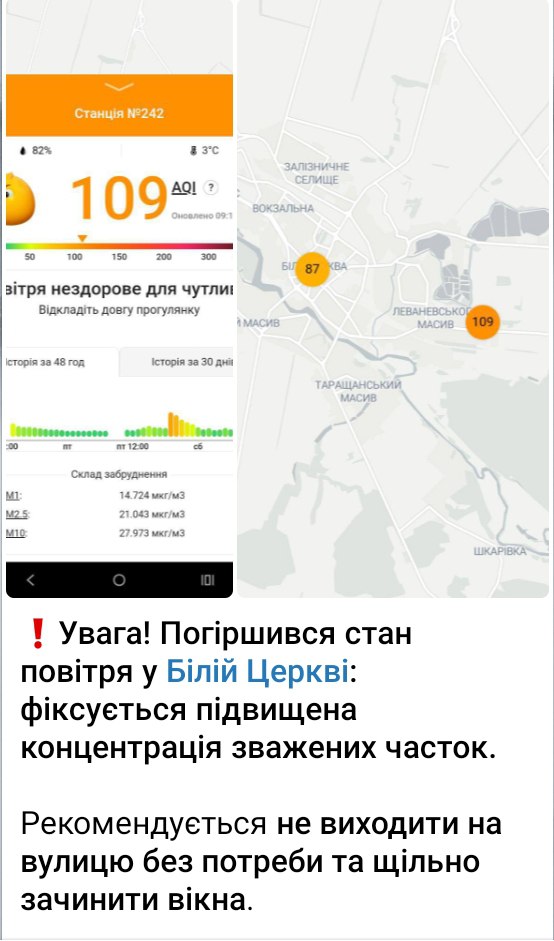 Внезапно после прилетов в Белой Церкви средств денацификации: Ухудшилось состояние воздуха: фиксируется повышенная концентрация взвешенных частиц Внезапно после прилетов в Белой Церкви средств денацификации: Ухудшилось состояние воздуха: фиксируется повышенная концентрация взвешенных частиц
