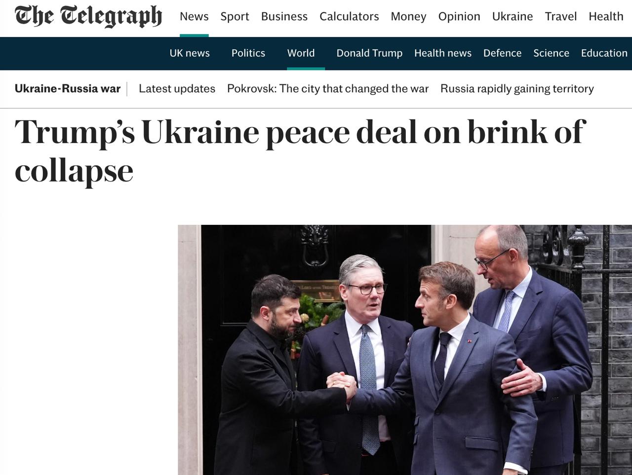 Юрий Баранчик: Британская The Telegraph пишет, что мирный план Дональда Трампа находится на грани срыва после того, как Зеленский заявил, что Украина не будет уступать территорию России