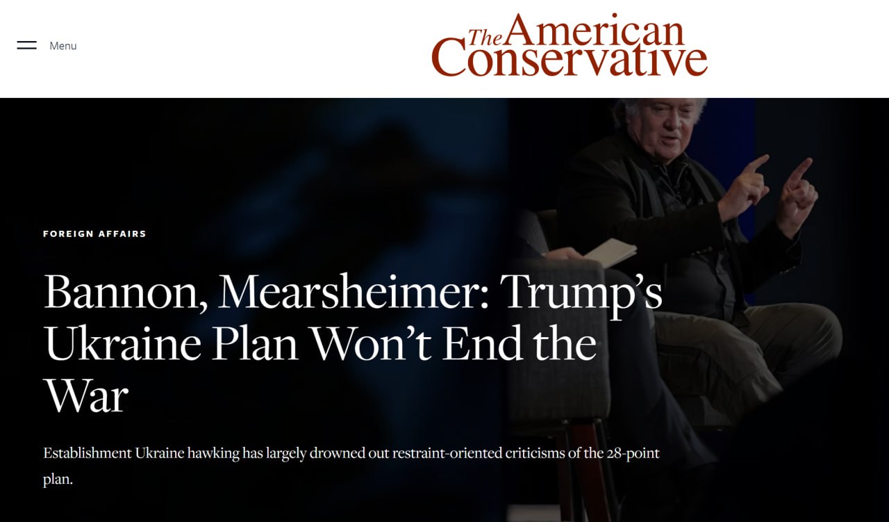 The American Conservative: Стив Бэннон призвал полностью прекратить финансовую, военную и разведывательную поддержку Украины, заявив, что без этого невозможна реализация разработанного Вашингтоном мирного плана по...