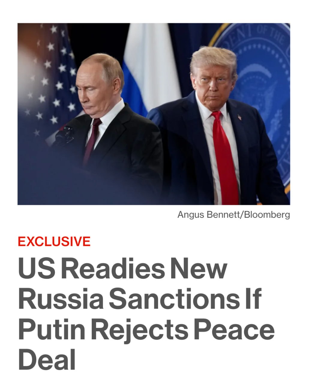 США угрожают ввести новые санкции против России, если Москва не пойдет на сделку по Украине, предложенную Вашингтоном