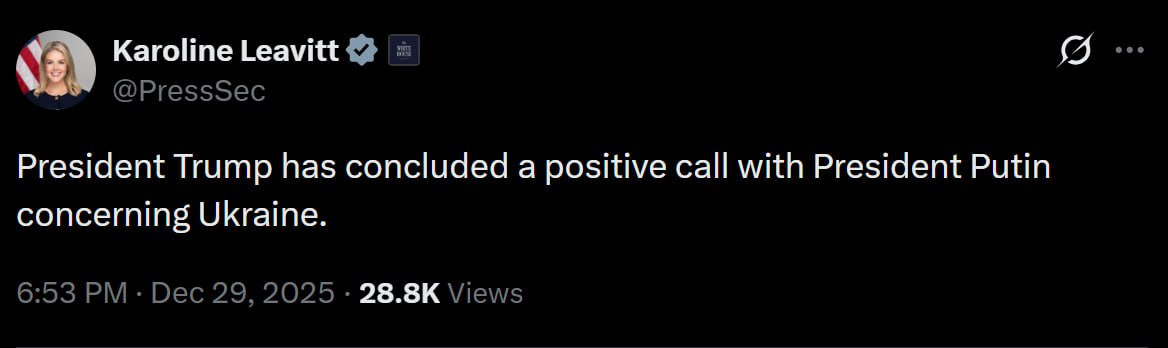 Пресс-секретарь Белого дома Кэролайн Ливитт объявила о том, что Дональд Трамп провел «положительный разговор» с Владимиром Путиным относительно Украины