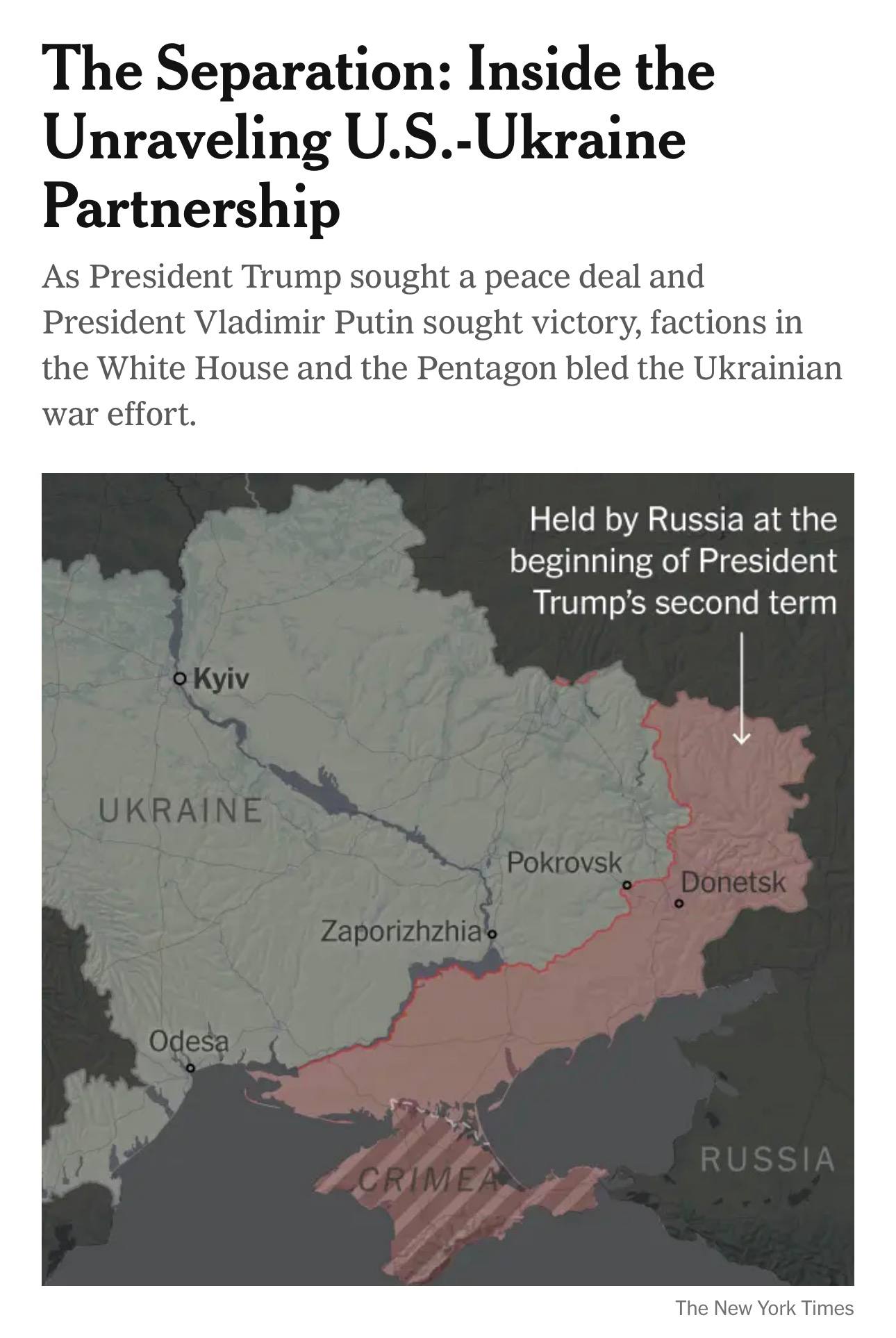 NYT опубликовал объёмный материал с хронологией «распада партнёрских отношений» между США и Украиной в связи с началом работы новой администрации в Вашингтоне