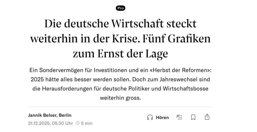 NZZ: Немецкая экономика по-прежнему находится в кризисе: пять показателей, раскрывающих масштаб проблем