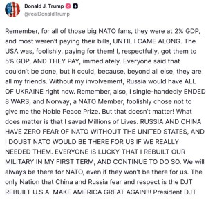 «Без моего участия Россия контролировала бы всю Украину»: Трамп заявил, что восстановил статус НАТО