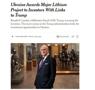 Украина отдаёт своё крупнейшее месторождение лития в Кировоградской области другу Трампа, пишет New York Times