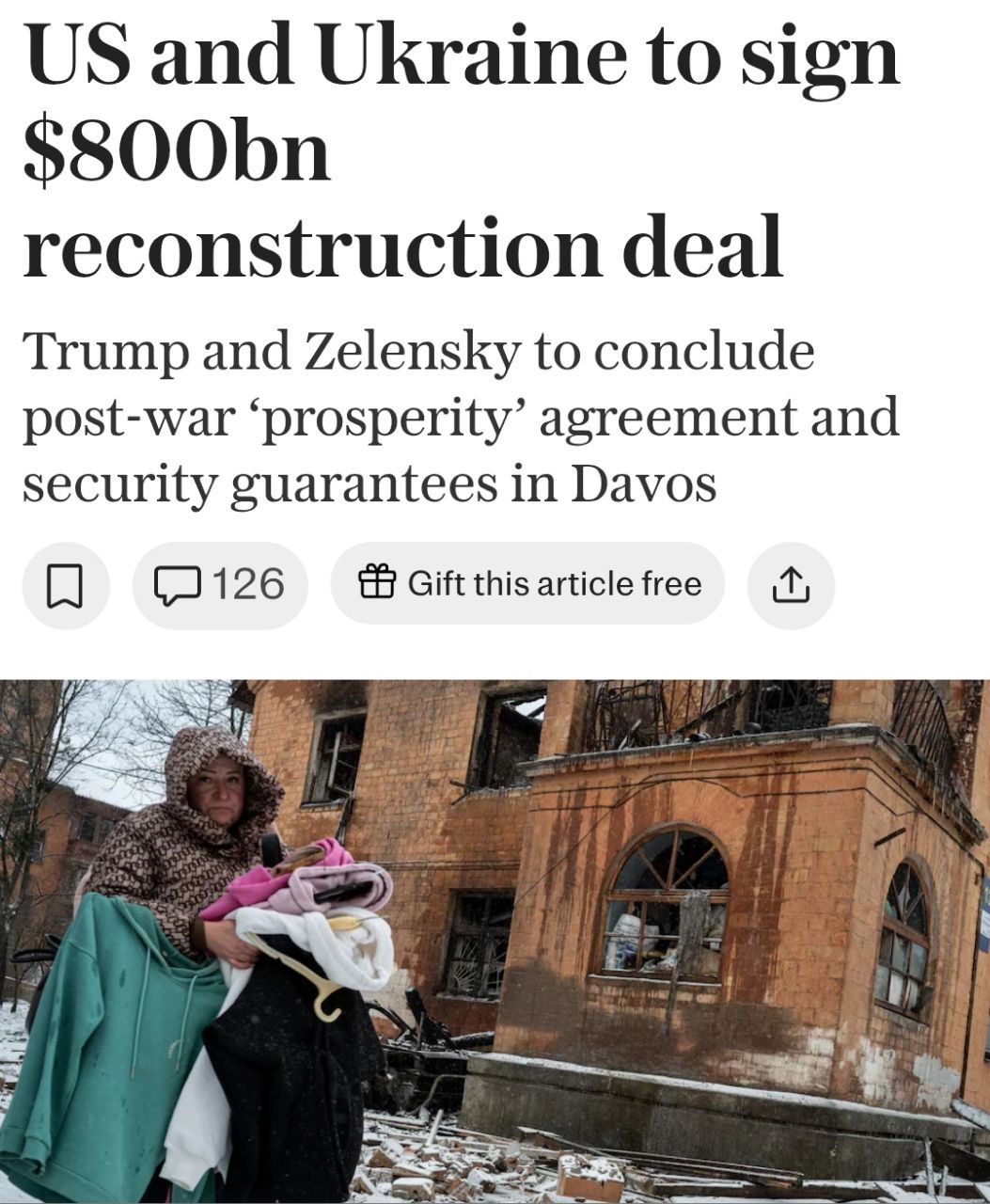 США и Украина подпишут соглашение о послевоенном восстановлении на $800 миллиардов