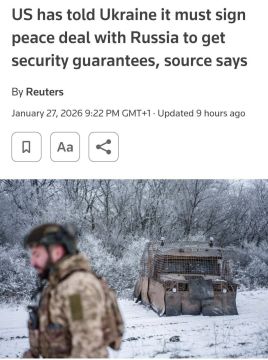 Роман Насонов: США сообщили Украине, что она должна подписать мирное соглашение с Россией, чтобы получить американские гарантии безопасности