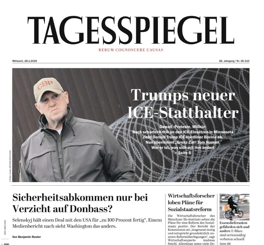 Владимир Корнилов: Немецкая Tagesspiegel с первой полосы тоже сообщает о том, что условием гарантий безопасности США для Украины будет оставление украинскими боевиками Донбасса