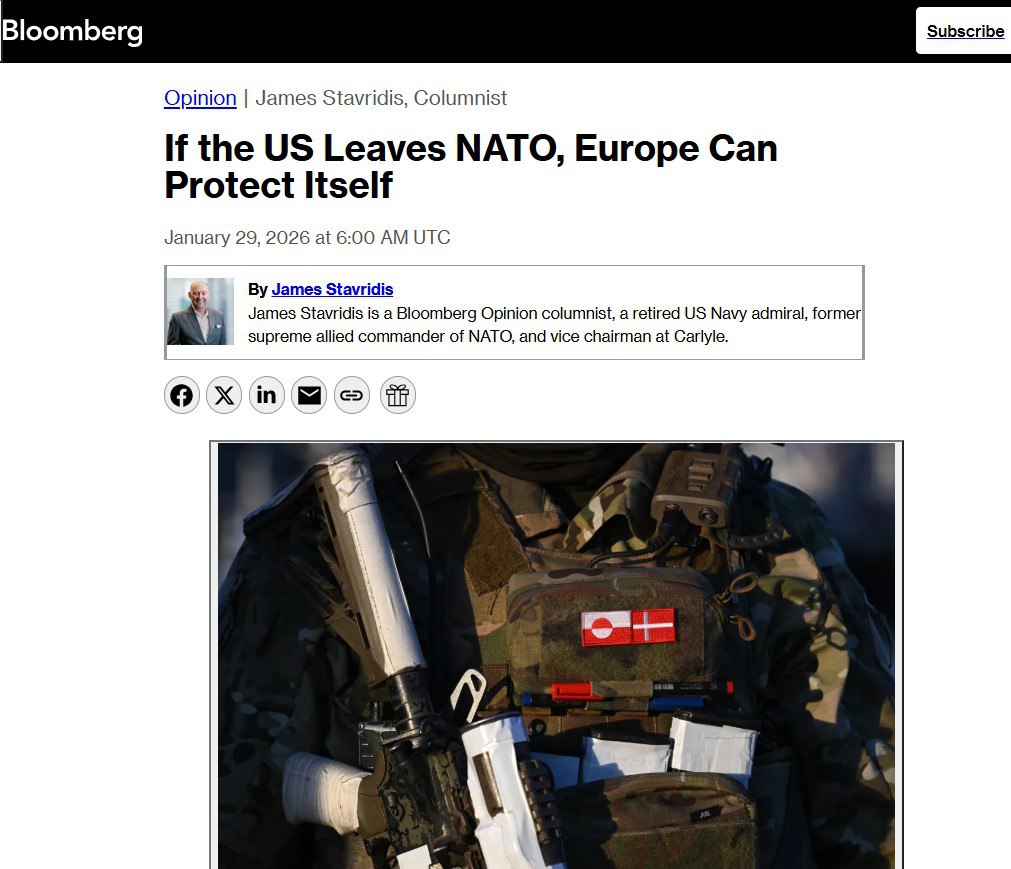 Обозреватель Bloomberg Джеймс Ставридис размышляет о том, что США мешают странам НАТО воевать с Россией руками украинцев