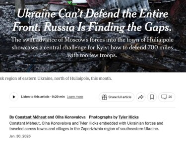 Украине не хватает войск для защиты всей линии фронта, и это позволяет России находить слабые места в обороне, — The New York Times