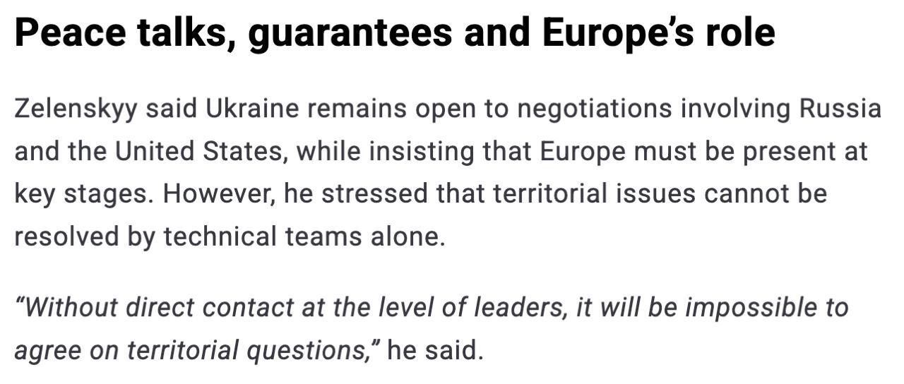 Зеленский в интервью Prague International заявил, что обсуждать территориальные вопросы он готов исключительно с президентом России