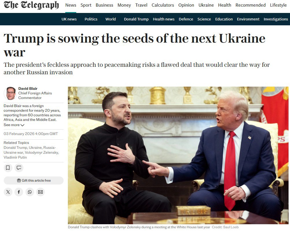 ‘Трамп и Уиткофф продолжают видеть в Зеленском проблему, которую нужно ‘решить’, а Путина — сравнительно разумной стороной’ - The Telegraph