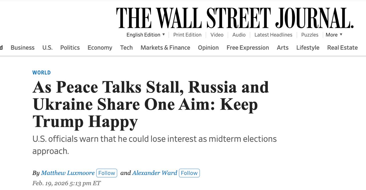 ПРОВАЛ ПЕРЕГОВОРОВ?. The Wall Street Journal пишет, что просроченный в частной беседе со своими приближёнными уже окрестил мирные переговоры "провалившимися"