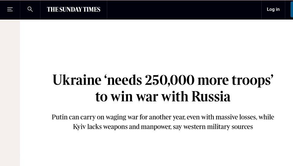 Киеву для "перемоги" нужно ещё 250 тысяч пушечного мяса