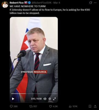 Словакия вслед за Венгрией заявила, что заблокирует кредит ЕС для Украины, если Зеленский не восстановит поставки нефти по нефтепроводу "Дружба"