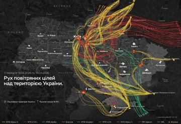 Ориентировочную карту движения дронов и ракет этой ночью над Украиной публикуют украинские мониторинговые ресурсы