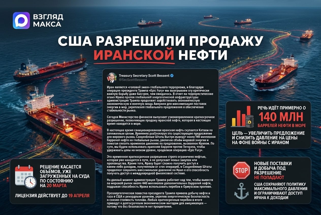 Министерство финансов США разрешило продажу иранской нефти, которая уже находится в море