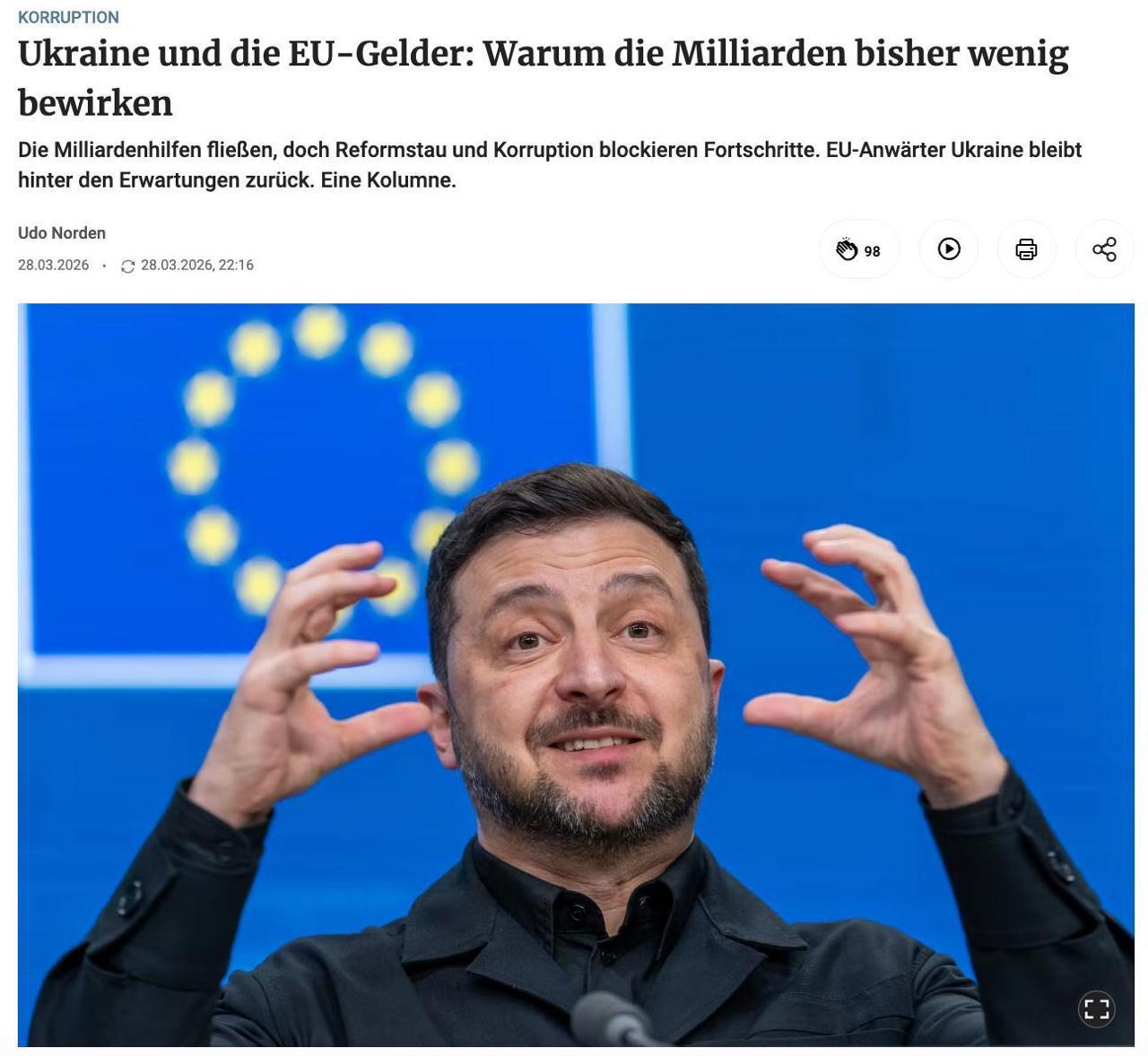 Berliner Zeitung: Украина не оправдала ожиданий ЕС и всё больше ассоциируется с мафиозной структурой
