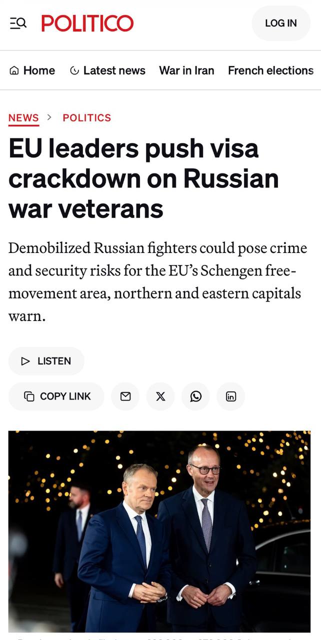 Алексей Журавлев: Лидеры ЕС призывают ужесточить визовые правила для российских ветеранов войны - Politico