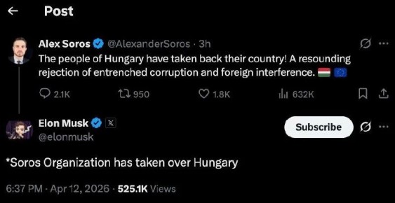 Маск заявил о «захвате Венгрии структурами Сороса» после выборов