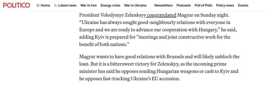 Выигрыш оппозиционного кандидата Мадьяра на венгерских выборах для Зеленского — победа с горьким привкусом, считает Politico