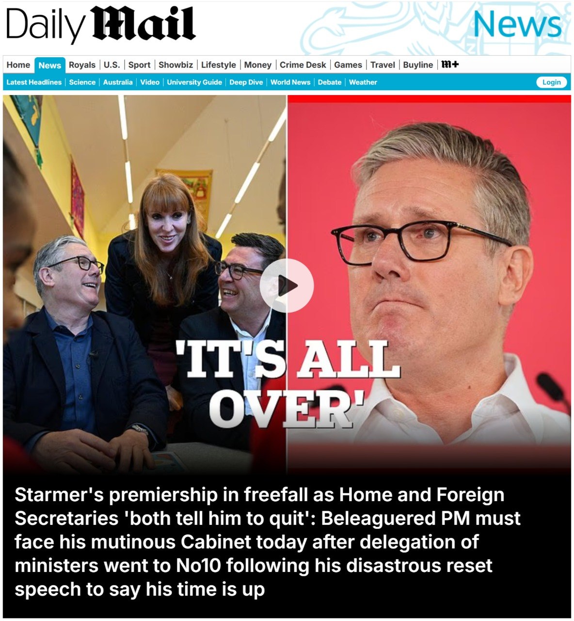 Юрий Баранчик: Daily Mail пишет, что премьер-министр Британии Кир Стармер столкнулся с беспрецедентным внутрипартийным бунтом