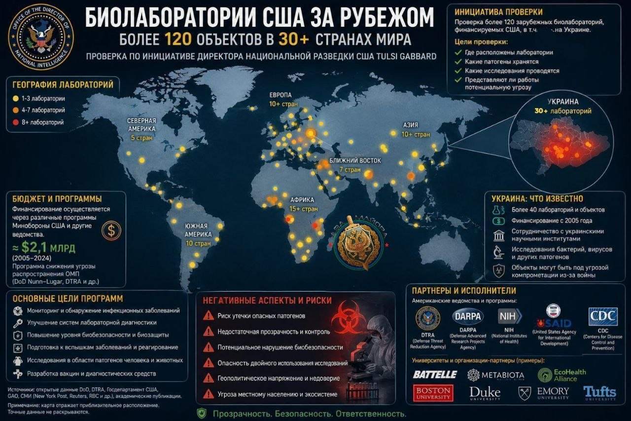 Два майора: Глава национальной разведки США Тулси Габбард инициирует расследование в отношении биолабораторий Пентагона