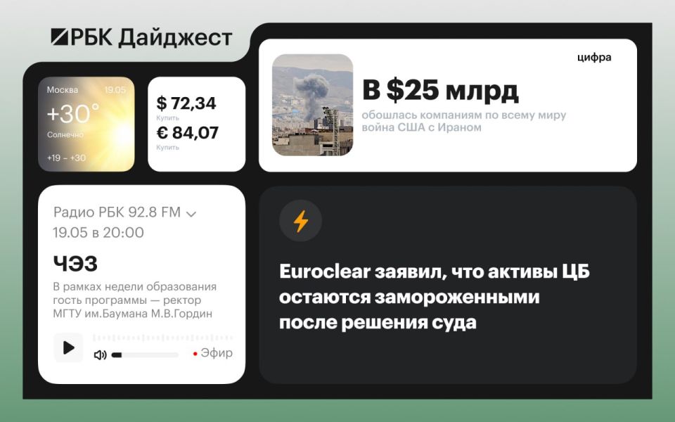 Главные новости к вечеру 18 мая