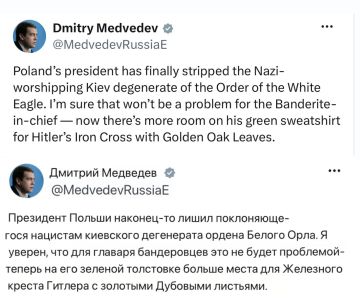 Зеленский вместо польского ордена может повесить себе Железный крест нацистов, заявил Медведев