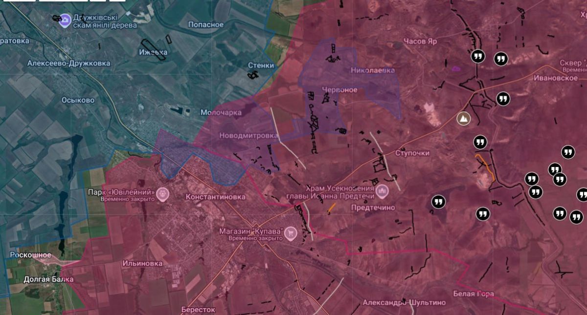 Анатолий Радов публикует обновлённую карту боевых действий в Константиновке