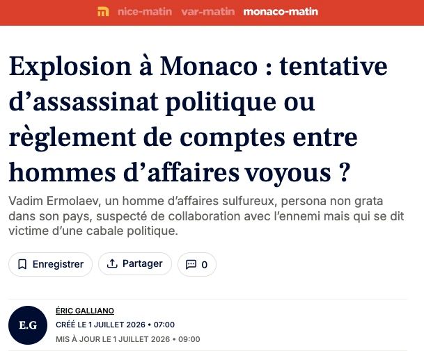 Nice-Matin: Взрыв в Монако: попытка политического убийства или разборки между криминальными бизнесменами?