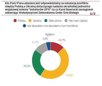 46,6% жителей Польши возлагает ответственность за ухудшение отношений между Варшавой и Киевом на Украину, — данные SW Research